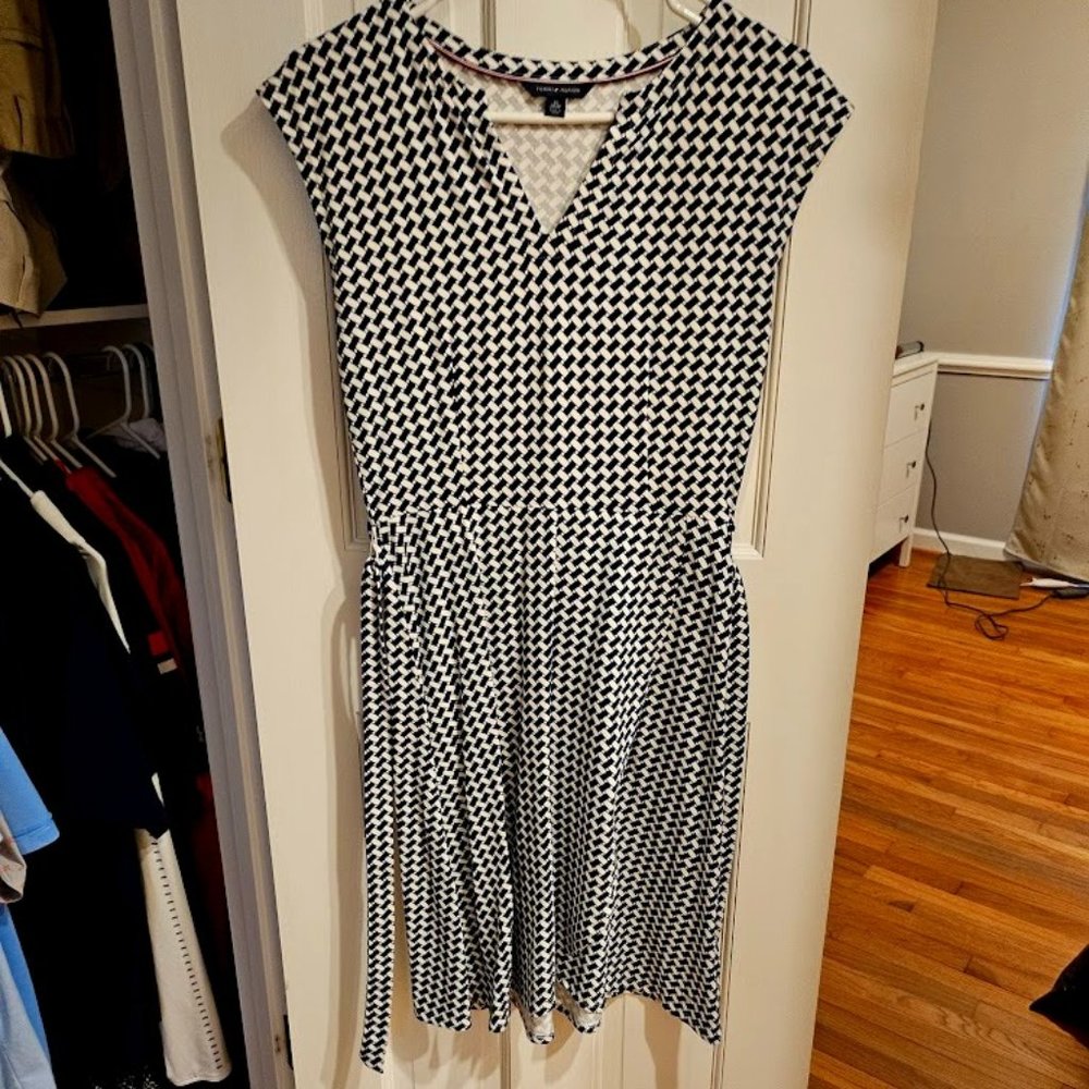 Tommy Hilfiger Faux Wrap Dress, XS, Navy and White